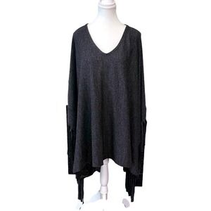 It's Not Ok Gray Fringe Festival Boho Minimalist Poncho Sweater Small Medium